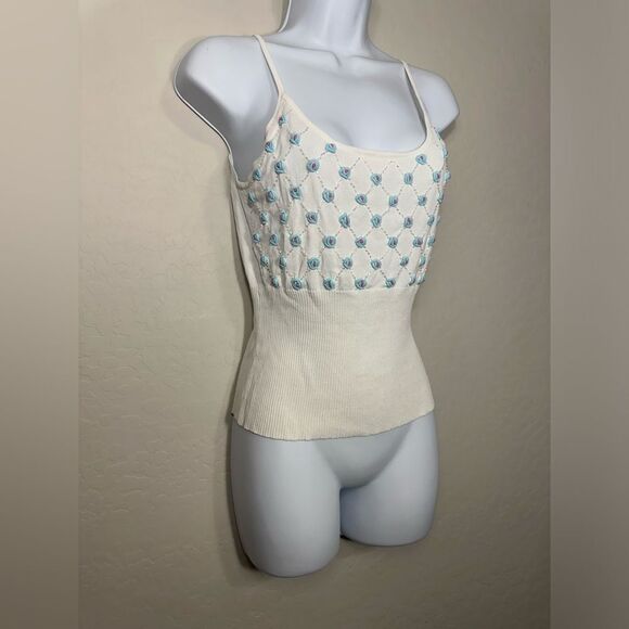 Y2k White Knit Ribbed top Spaghetti Strap fairy,‎ Whimsigoth, Romantic Large - Picture 4 of 9